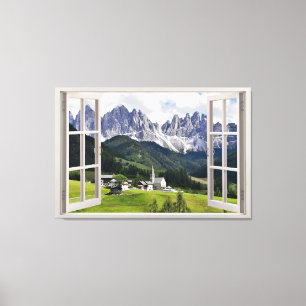Panoramic mountain view from your home by window canvas print