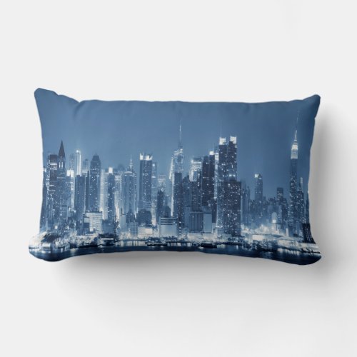 Panoramic Night Skyline New_York City Lumbar Pillow