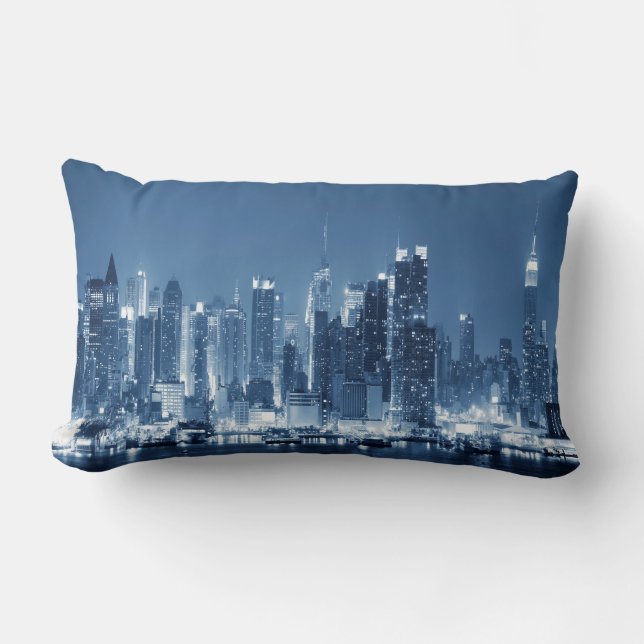 Panoramic Night Skyline New-York City Lumbar Pillow (Front)