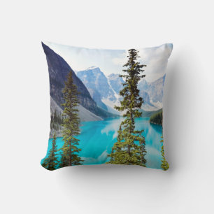 Panoramic of Moraine Lake   Valley of Ten Peaks Throw Pillow
