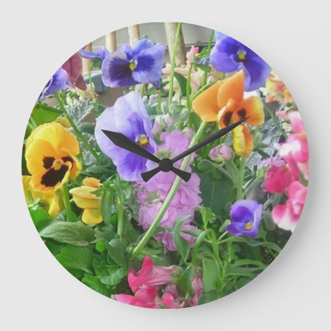 Panoramic Pansies Wall Clock (Front)