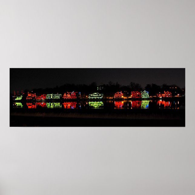 Panoramic photo of Boathouse Row at Christmas Poster (Front)