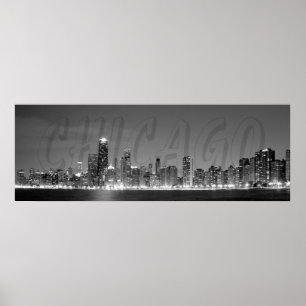 Panoramic Poster of the Chicago Skyline at Night