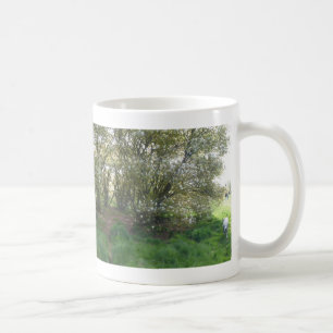 Panoramic Raisin Tree Blossoms with dog Mug
