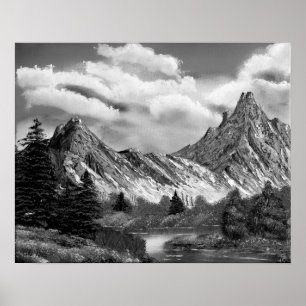 Panoramic Rocky Mountain In Black & White Poster
