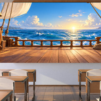 Panoramic Sailing Ship Deck Ocean Adventure Photo Banner