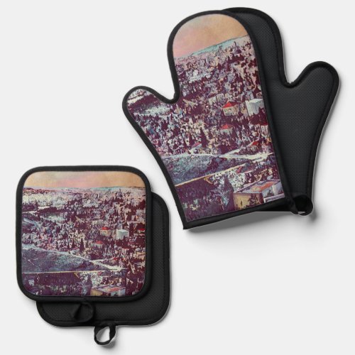 Panoramic Splendor of Jerusalem Oven Mitt  Pot Holder Set