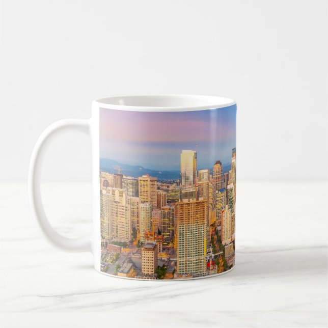Panoramic View Downtown Seattle Skyline Coffee Mug (Left)