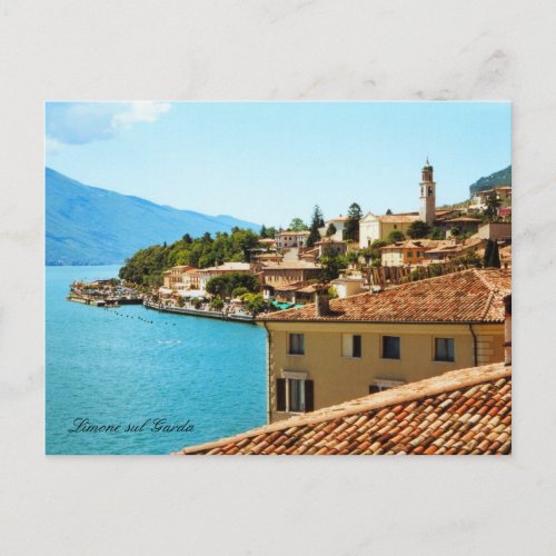 Panoramic view Limone Lake Garda Italy Postcard