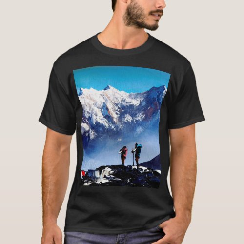 Panoramic View Of Ama Dablam Peak Everest Mountain T_Shirt