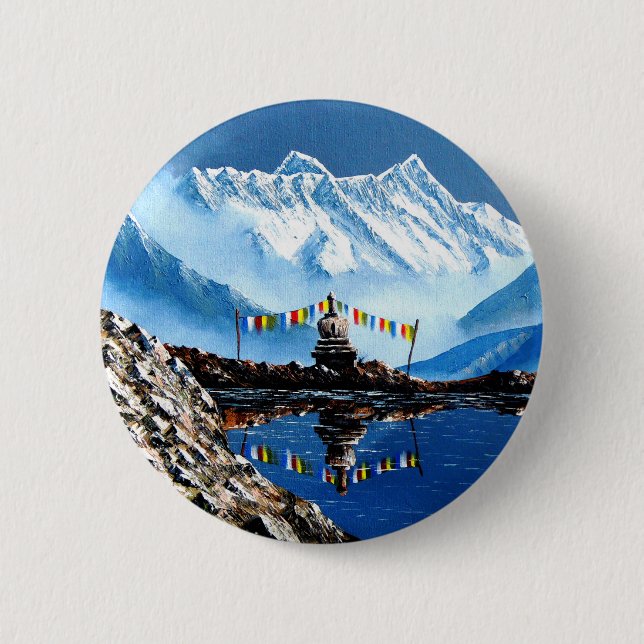 Panoramic View Of Annapurna Mountain Nepal Button (Front)