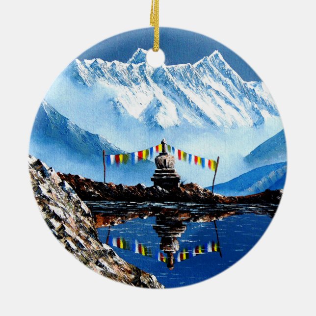 Panoramic View Of Annapurna Mountain Nepal Ceramic Ornament (Back)