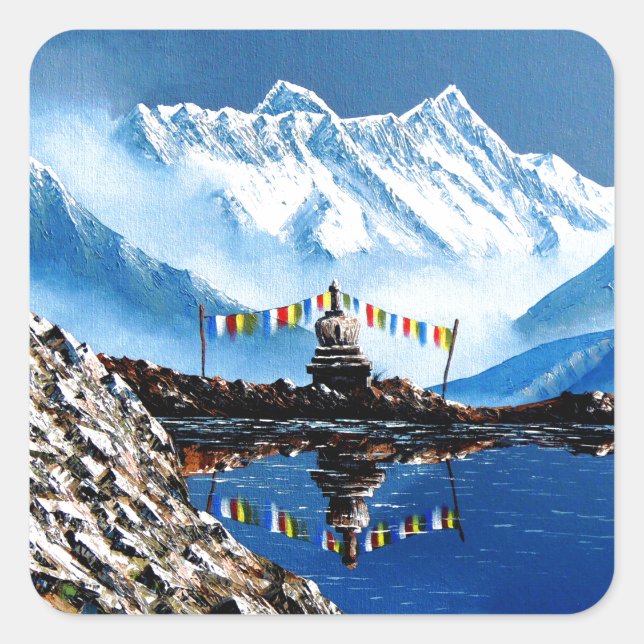 Panoramic View Of Annapurna Mountain Nepal Square Sticker (Front)