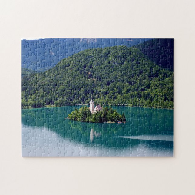 Panoramic view of Bled Lake with Pilgrimage Church Jigsaw Puzzle (Horizontal)