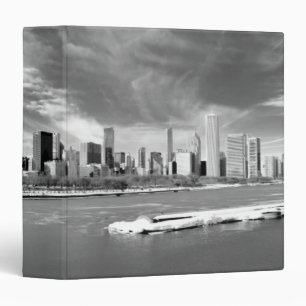 Panoramic view of Chicago skyline in winter 3 Ring Binder