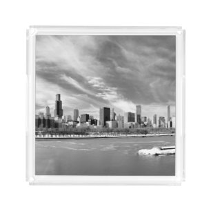 Panoramic view of Chicago skyline in winter Acrylic Tray
