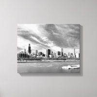 Panoramic view of Chicago skyline in winter