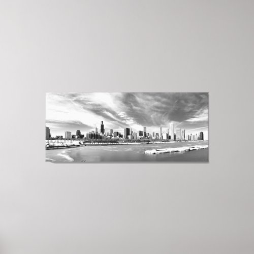 Panoramic view of Chicago skyline in winter Canvas Print