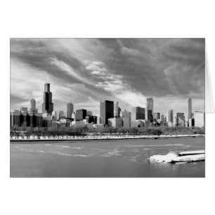 Panoramic view of Chicago skyline in winter Cards