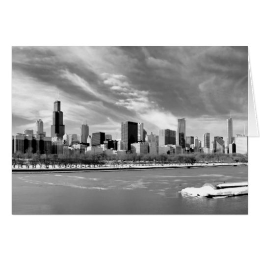 Panoramic view of Chicago skyline in winter Cards (Front Horizontal)