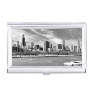 Panoramic view of Chicago skyline in winter Case For Business Cards