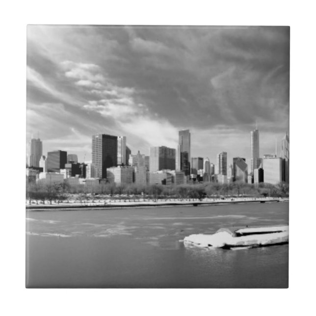 Panoramic view of Chicago skyline in winter Ceramic Tile (Front)