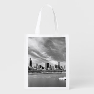 Panoramic view of Chicago skyline in winter Grocery Bag