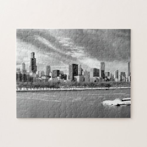 Panoramic view of Chicago skyline in winter Jigsaw Puzzle