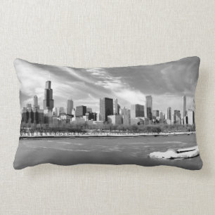 Panoramic view of Chicago skyline in winter Lumbar Pillow