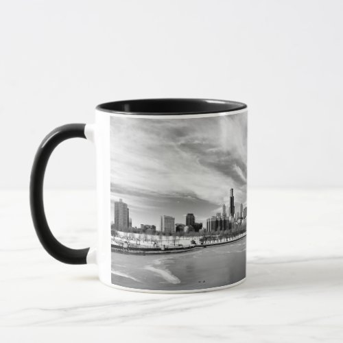 Panoramic view of Chicago skyline in winter Mug