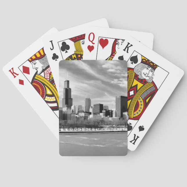 Panoramic view of Chicago skyline in winter Poker Cards (Back)