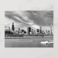 Panoramic view of Chicago skyline in winter