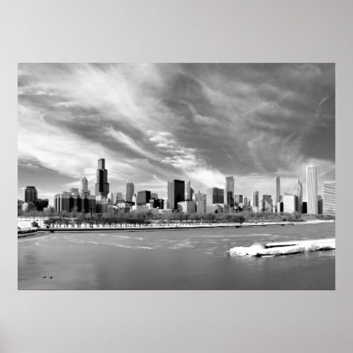 Panoramic view of Chicago skyline in winter Poster