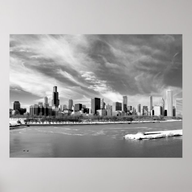 Panoramic view of Chicago skyline in winter Poster (Front)