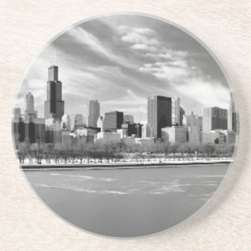 Panoramic view of Chicago skyline in winter Sandstone Coaster