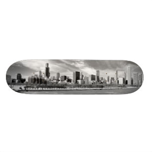 Panoramic view of Chicago skyline in winter Skateboard Deck