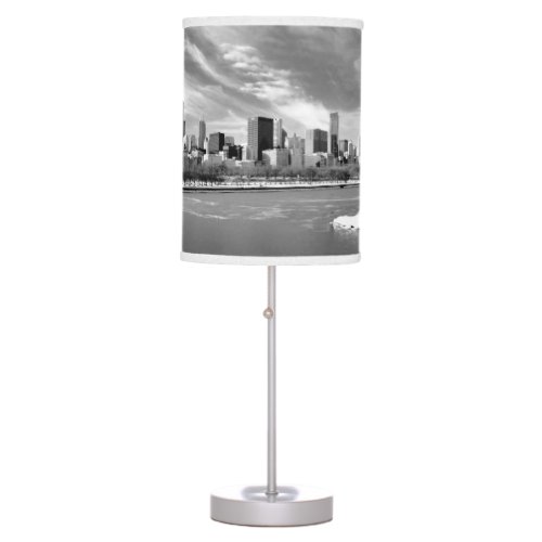 Panoramic view of Chicago skyline in winter Table Lamp