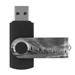 Panoramic view of Chicago skyline in winter USB Flash Drive