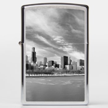 Panoramic View Of Chicago Skyline In Winter Zippo Lighter by iconicchicago at Zazzle