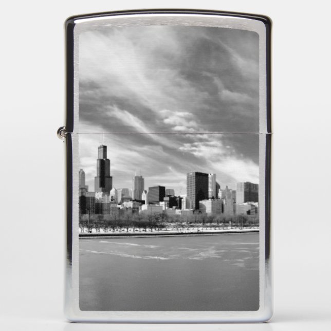 Panoramic view of Chicago skyline in winter Zippo Lighter (Front)
