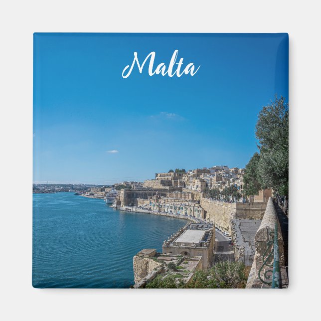 Panoramic view of city wall and harbor in Valletta Magnet (Front)