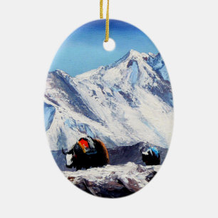 Panoramic View Of Everest Mountain Base Camp Area Ceramic Ornament