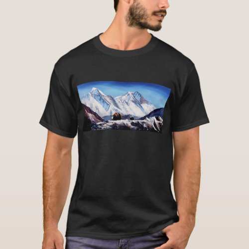 Panoramic View Of Everest Mountain Base Camp Area T_Shirt