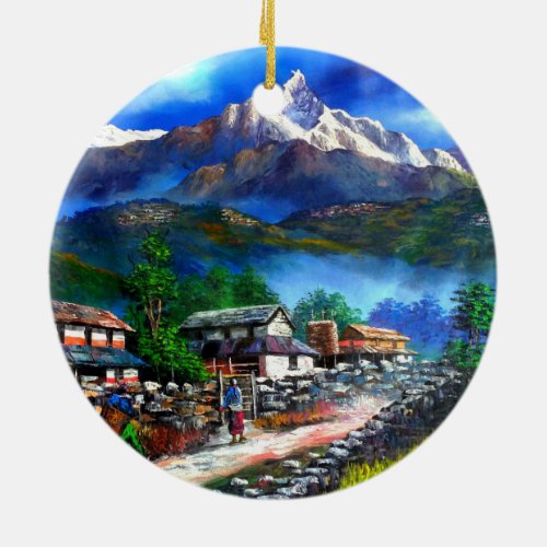 Panoramic View Of Everest Mountain Nepal Ceramic Ornament