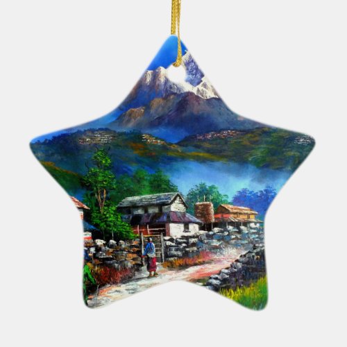 Panoramic View Of Everest Mountain Nepal Ceramic Ornament