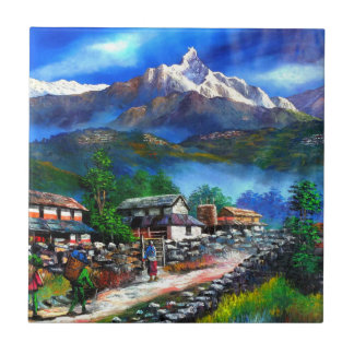 Panoramic View Of Everest Mountain Nepal Ceramic Tile