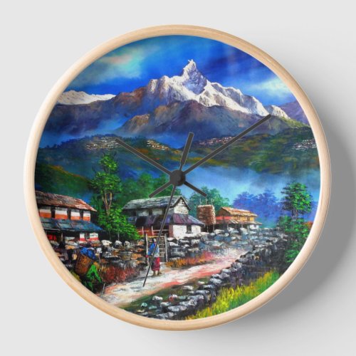 Panoramic View Of Everest Mountain Nepal  Clock
