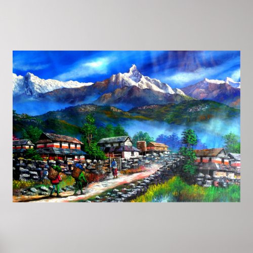 Panoramic View Of Everest Mountain Nepal Poster