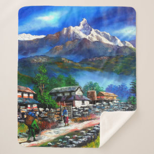 Panoramic View Of Everest Mountain Nepal Sherpa Blanket