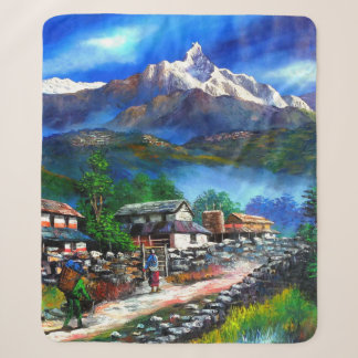 Panoramic View Of Everest Mountain Nepal Sherpa Blanket